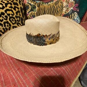 Chic Feather-Trimmed Tan Hat